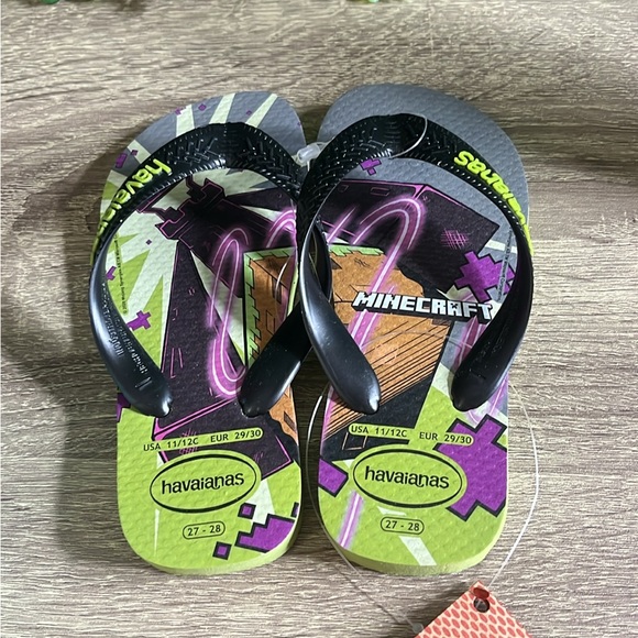 Havaianas Kids Top Minecraft Olive Flip Flops Size 11/12c - Picture 4 of 9